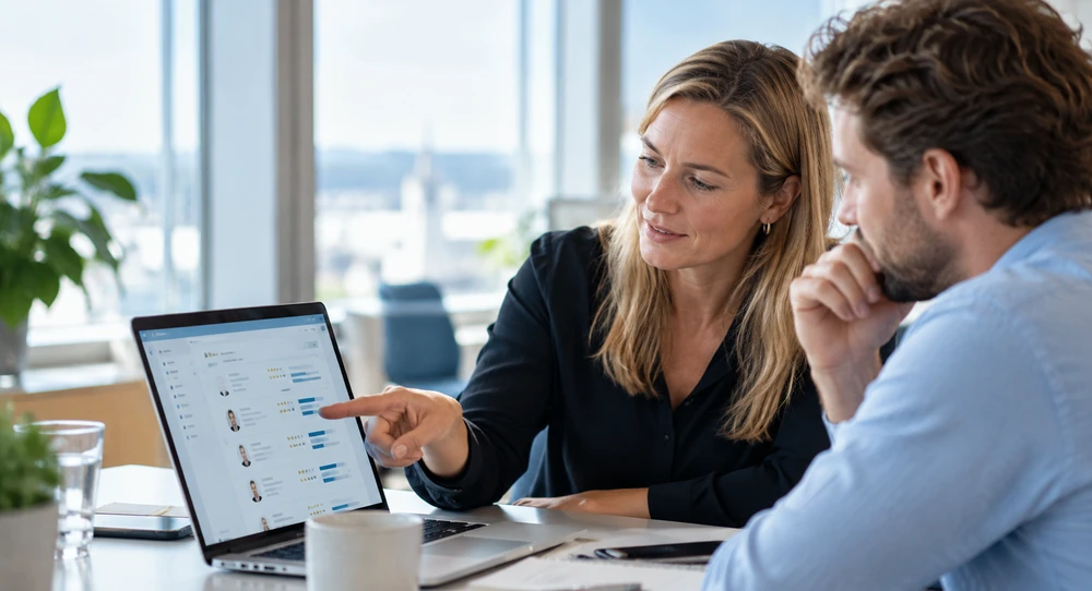 AI-i-rekruttering-hero HR medarbejdere arbejder med trivsel og taler om medarbejderens oplevelse af trivsel i arbejdslivet
